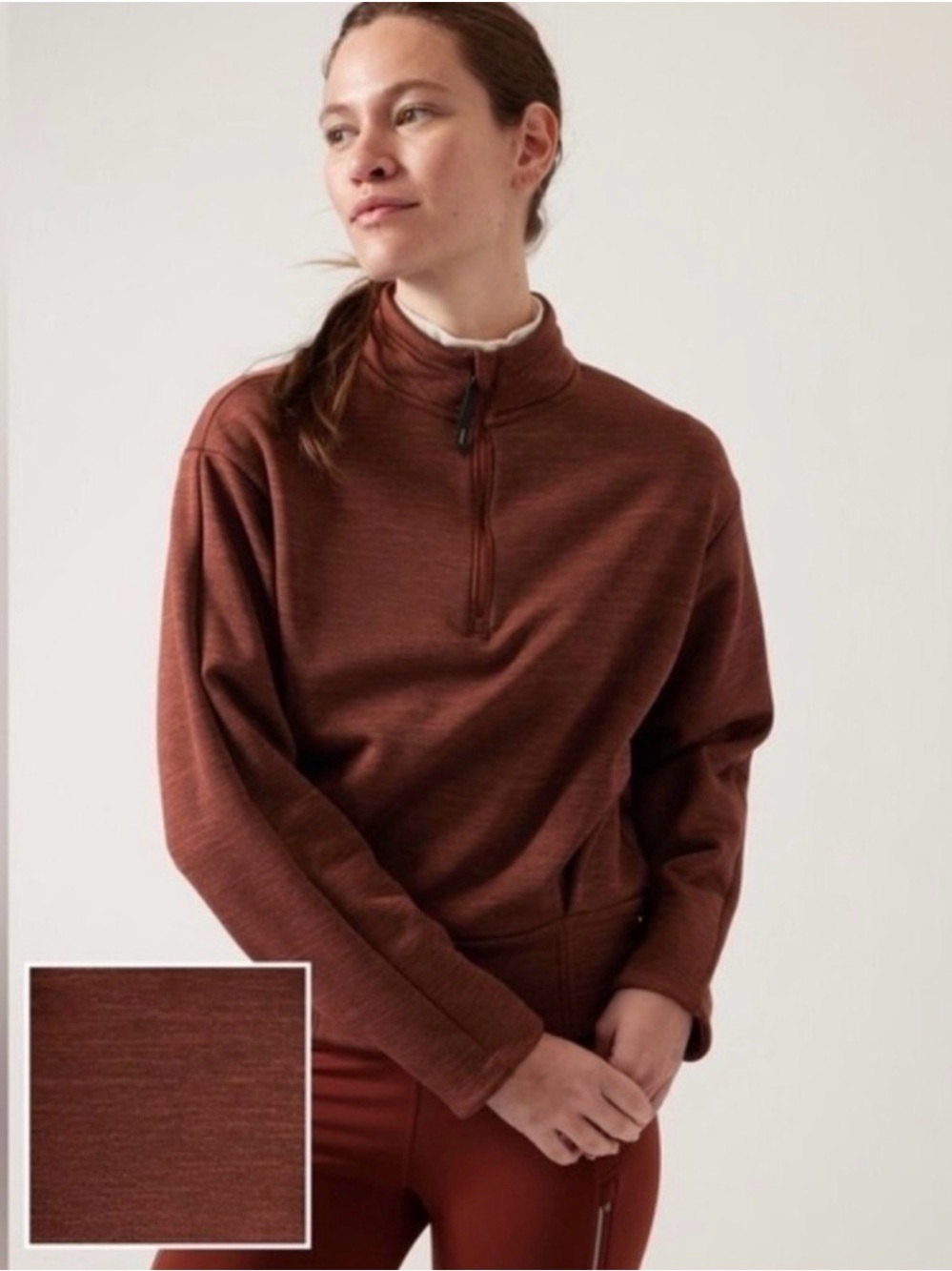 Athleta Half-Zip Pullover Sweater in Rust Brown